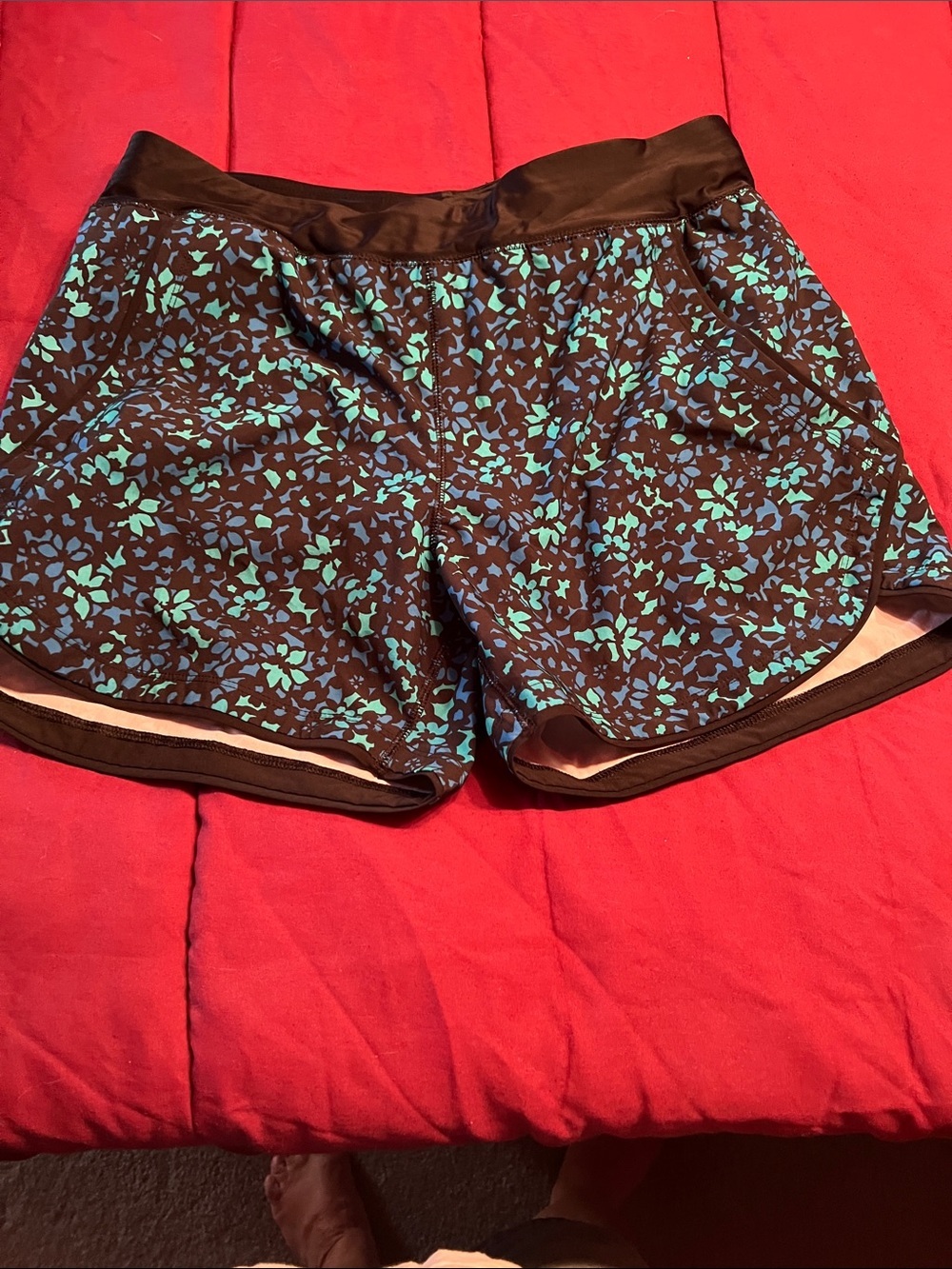 Lands End Women’s Black Teal print Board Shorts with panty 12